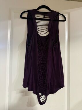 Women’s Purple Sleeveless Shredded Back Tank Top